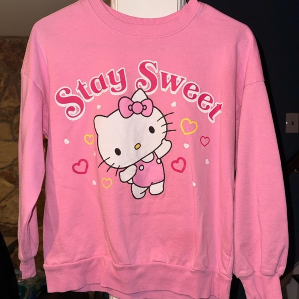 Hello Kitty Stay Sweet Sweatshirt Pink Girls XL 14-16 Sanrio Crewneck